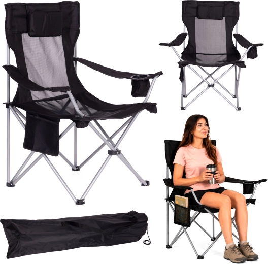 Chaise de camping pliante avec appui-tête, porte-gobelet et housse MultiGarden