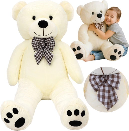 Ours en peluche Kruzzel 100 cm écru avec nœud