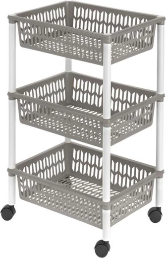 Étagère panier sur roulettes, 3 niveaux, 40 × 30 × 66 cm, plastique