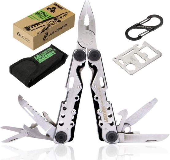 Multitool multifonction Jakemy 10-en-1 avec carte de survie, mousqueton et étui - 1 pièce