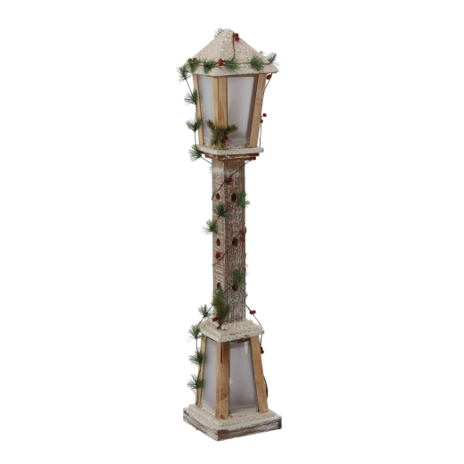 Lanterne de Noël en bois blanc avec éclairage LED