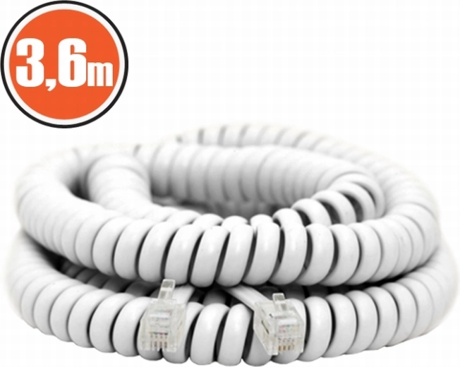 Câble téléphonique spiralé blanc de 3,6 m
