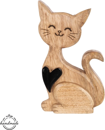 Chat en bois MANGO avec cœur, 27,5 cm