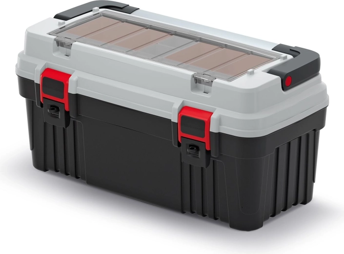 Mallette à outils avec poignée métallique Optima, grise, 540 × 278 × 269 mm