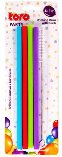 Pailles en silicone Toro 20 cm avec goupillon (4 pcs)