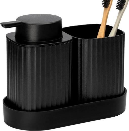 Vilde ensemble de salle de bain noir mat 3 pièces (distributeur, gobelet, plateau)