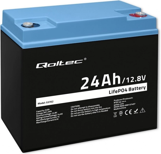Batterie LiFePO4 lithium-fer-phosphate 12,8 V 24 Ah 307,2 Wh avec BMS