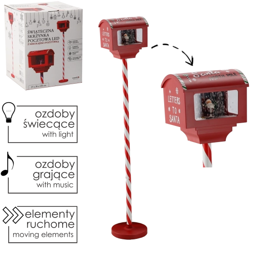 Boîte aux lettres de Noël pour les lettres au Père Noël avec éclairage LED, neige et musique, 150 cm