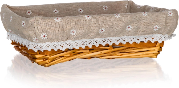 Panier en osier Daisy avec tissu, rectangulaire 27 × 18 × 7 cm