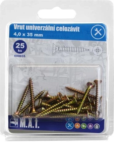 Vis universelle à filetage total 4 × 35 mm, zinguée (25 pcs)