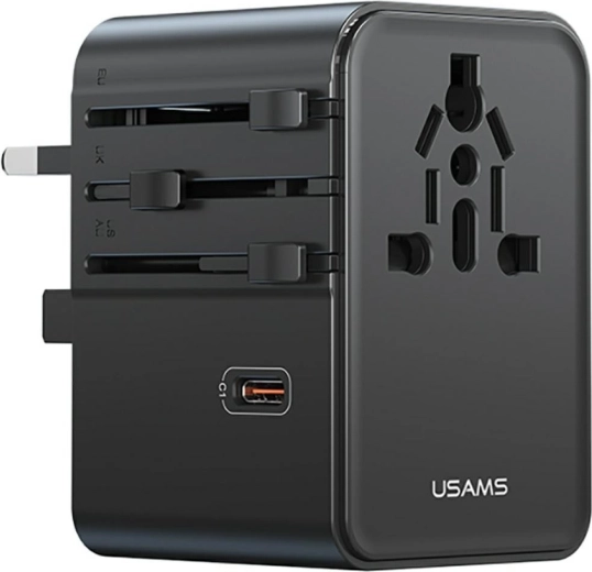 Adaptateur de voyage universel et chargeur USAMS 70 W (US/AU/EU/UK) noir