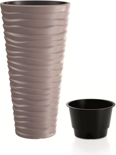 Pot de fleurs Prosperplast Sand Slim mocca avec insert 22 l