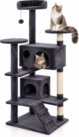 Arbre à chat gris avec niches 49 × 49 × 134,5 cm