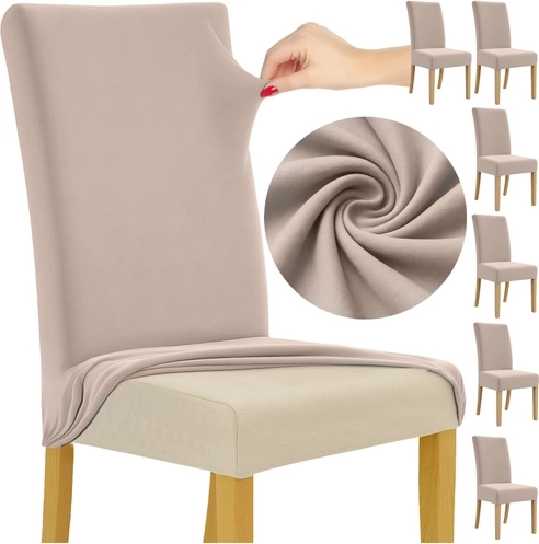 Housses de chaise RUHHY - lot de 6 pièces velours extensible beige