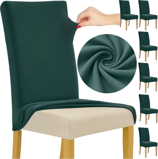 Housses de chaise élastiques RUHHY, vert bouteille, 6 pcs