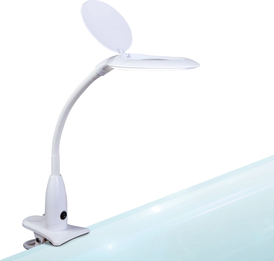 Lampe de bureau LED avec loupe et pince, blanche