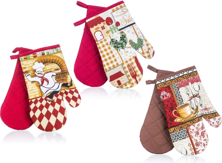 Maniques de cuisine avec aimant COOK, coton, 27 × 17 cm, lot de 2, assortiment de motifs