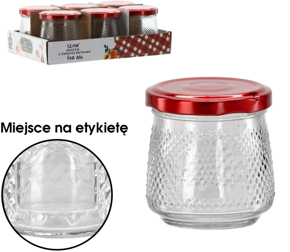 Bocal en verre 140 ml avec couvercle métallique rouge