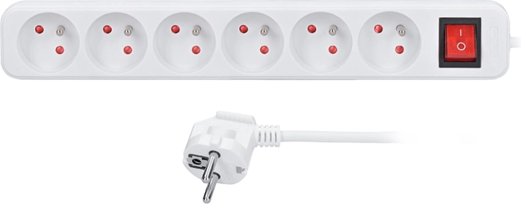 Cordon prolongateur Solight 1,5 m avec interrupteur, 6 prises, blanc