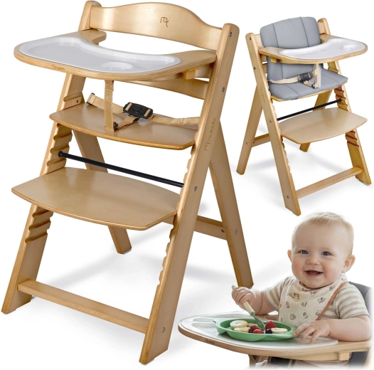 Chaise haute évolutive en bois Nukido Nelo avec plateau amovible