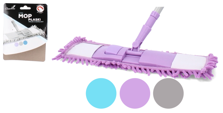 Serpillière plate avec fibres chenille et manche télescopique