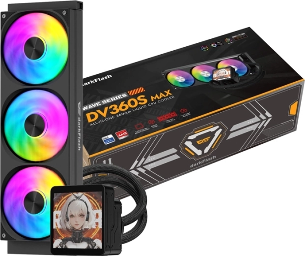 Refroidissement liquide CPU DarkFlash DV360S MAX 360 mm avec écran IPS, noir