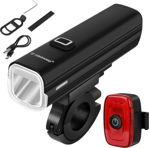 Trizand lampe LED de vélo 1000 lm USB-C avec powerbank (avant + arrière)
