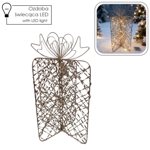 Décoration LED de Noël cadeau doré 31 × 50 cm - 1 pièce