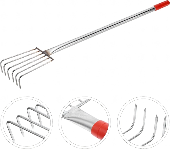 Cultivateur et râteau de jardin en métal à 6 dents, 106 cm