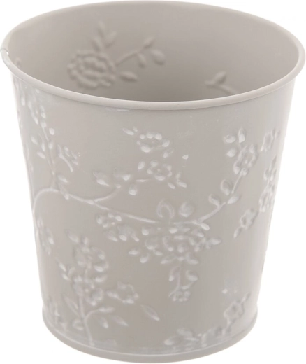 Cache-pot en métal avec motif de petites fleurs gris/blanc 10 × 10 × 11 cm