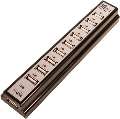 Hub USB 2.0 avec 10 ports et adaptateur d’alimentation