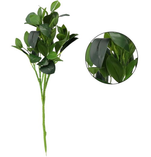 Branche artificielle avec grandes feuilles vertes 52 cm