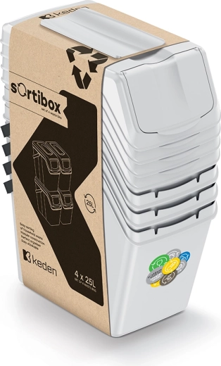 Ensemble de bacs pour tri sélectif Sortibox 4×25 l gris cendré
