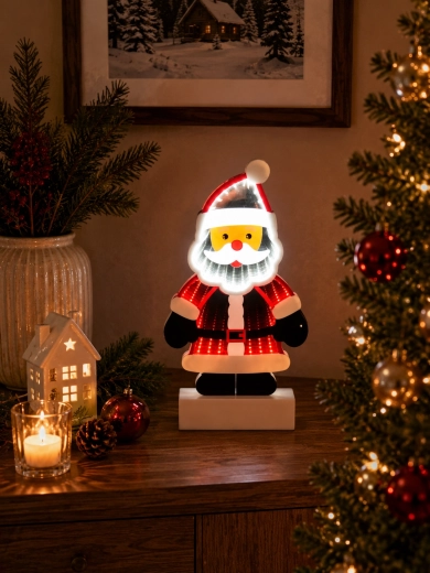 Décoration de Noël 3D Père Noël avec effet miroir infini LED - 1 pièce