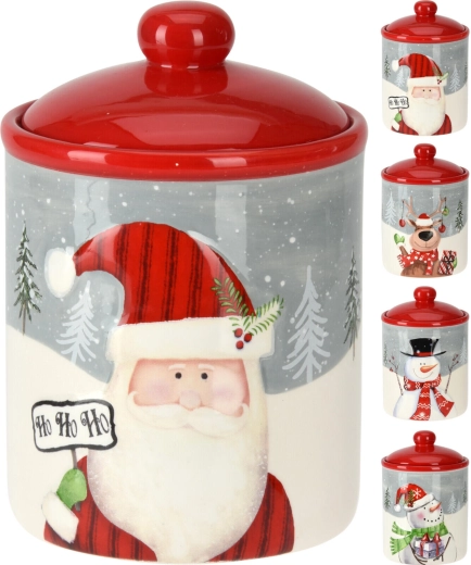 Boîte en céramique de Noël avec couvercle, diamètre 12,5 cm, hauteur 18 cm, décorations assorties