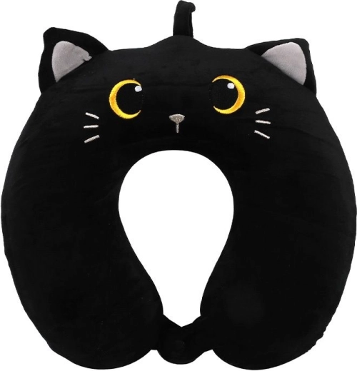 Coussin de voyage en forme de chat noir
