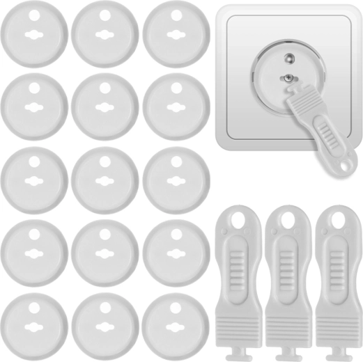 Cache-prises pour enfants Ruhhy, blancs (15 pcs + 3 clés)