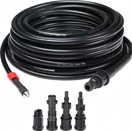 Tuyau de nettoyage pour évacuations et canalisations 15 m avec adaptateurs pour nettoyeurs haute pression