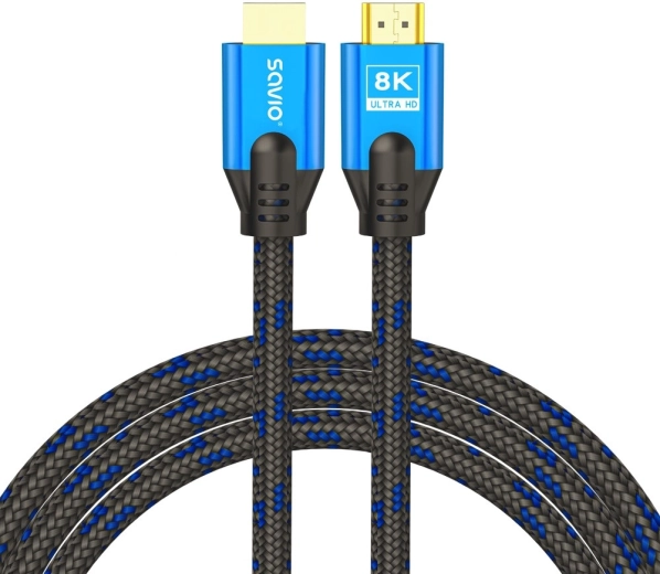 Câble HDMI 2.1 1,8 m – 8K, tressé, connecteurs plaqués or, bleu‑noir