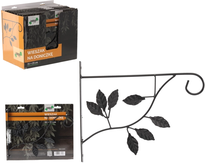 Support mural suspendu pour pot de fleurs 31 × 25 cm – noir, motif feuilles