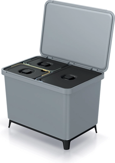 Poubelle de tri Systema 43 l, gris clair, 3 compartiments