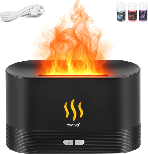 Diffuseur d’arômes et humidificateur d’air Zortiva 180 ml avec effet de flamme