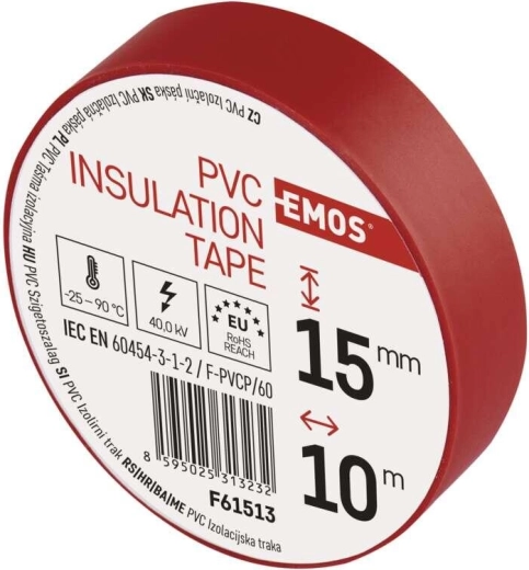Ruban isolant PVC 15 mm × 10 m rouge