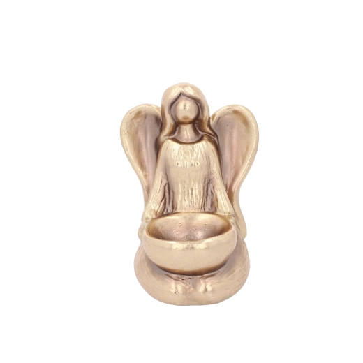Figurine d’ange en céramique dorée assise 16 cm