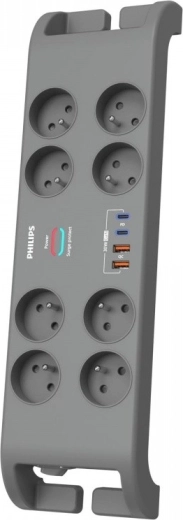 Parafoudre multiprise 2 m, 8 prises, 2× USB‑C et 2× USB‑A, 30 W GaN, 2400 J – PHILIPS