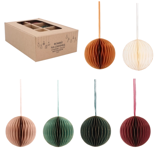 Set de boules alvéolées en papier pour Noël, diamètre 8 cm, assortiment de couleurs, 6 pcs