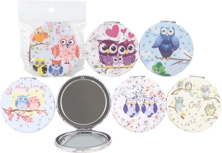Miroir pliable rond avec petites chouettes 7 cm - 1 pièce