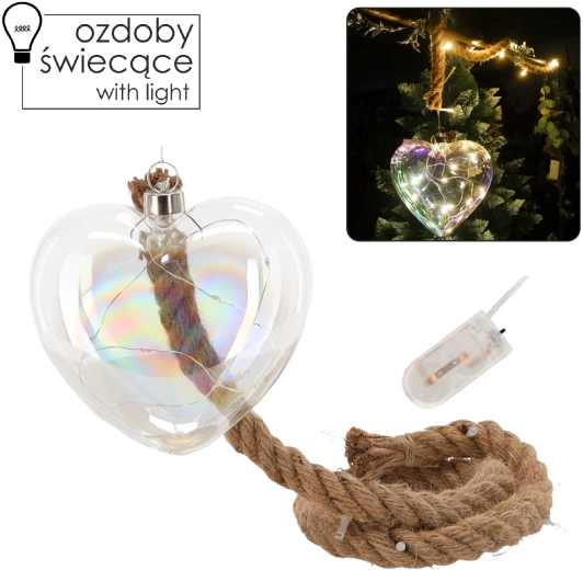 Décoration en verre en forme de cœur avec éclairage LED et minuteur