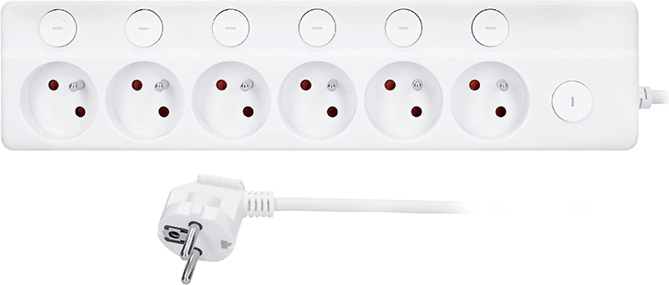 Rallonge électrique Solight avec interrupteurs individuels, 6 prises, 3 m, blanche