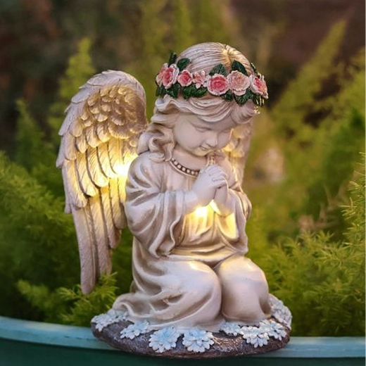 ange de jardin solaire avec éclairage LED – statuette décorative et photophore d’extérieur